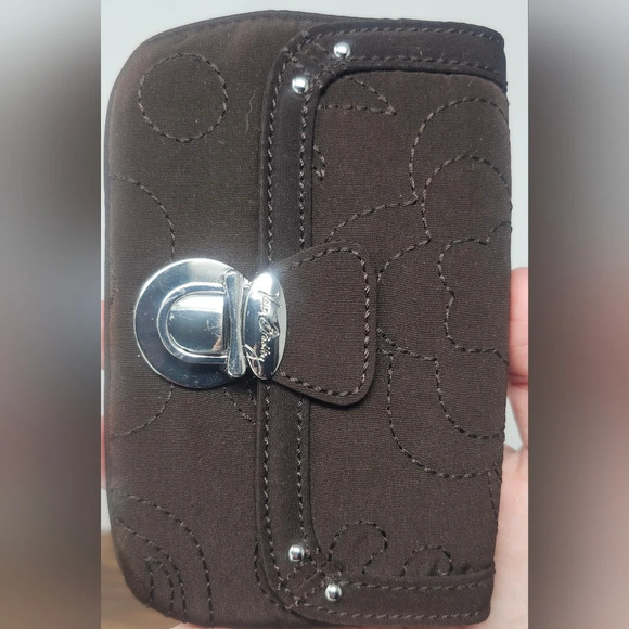 Vera Bradley Espresso Brown Flap ID Holder Wallet Keychain NWOT - Picture 3 of 13